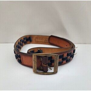 Vtg 90's Leegin Brown Leather Ranger Western Belt Sz 30 Gold Buckle Made In USA